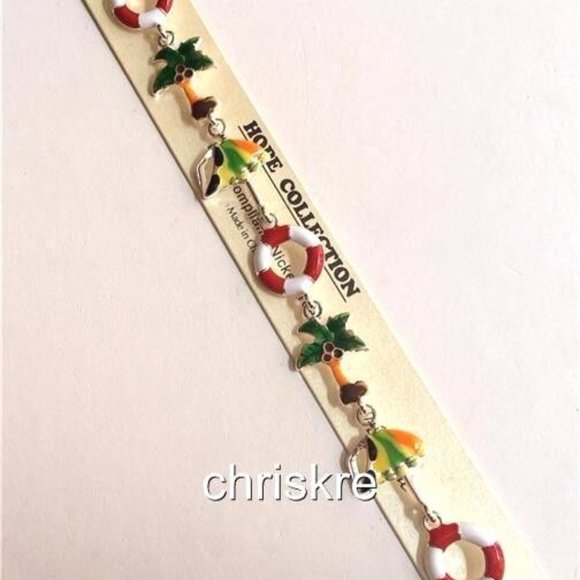 Palm Tree Charm Bracelet Magnetic Silver Plated Island Beach Sunglasses Nautical - Picture 6 of 8